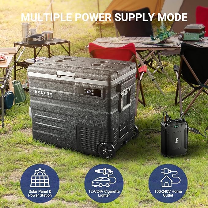 BODEGACOOLER 12 Volt Car Refrigerator, 68Quart Camping Fridge, RV Portable