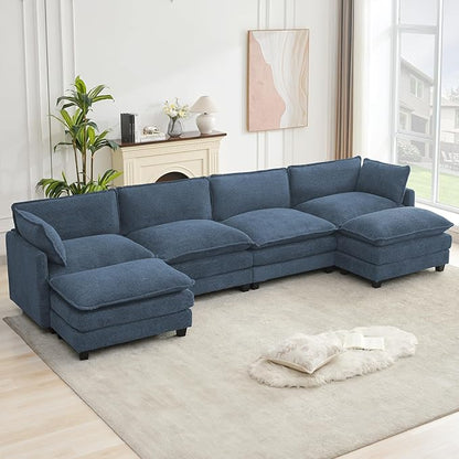 ROWHY Oversized Modular Sectional Couch with 2 Movable Ottoman, 148" Modern Convertible U Shaped Sofa Set, 4 Seat Comfy Cloud Couch with 2 Throw Pillows, for Living Room, Chenille, Royal Blue