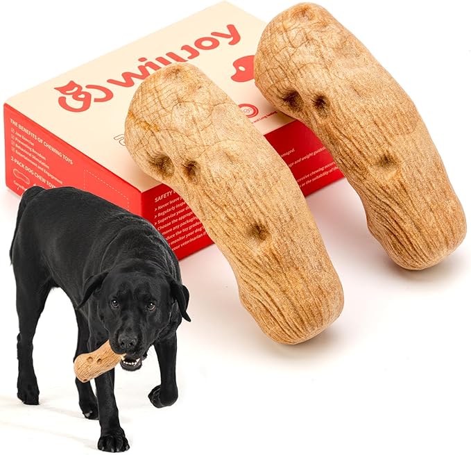 Willjoy 2-Pack Tough Dog Toys for Aggressive Chewers, Pine Wood and Nylon Dog Chew Toys, Aggressive Chew Toys for Large Dogs, Bacon Indestructible Dog Toy, Large Dog Toys to Keep Them Busy