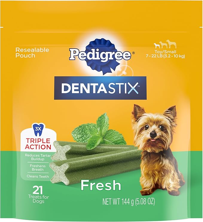 Pedigree Dentastix Small and Toy Breed Dog Treats, Fresh Flavor, (7) 21ct Bags (147 Treats Total)