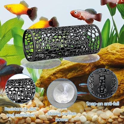 4 Pcs Betta Fish Hammock & Toy Set, Suction Cup Tunnel, Floating Betta Fish Skins, 2 Foliage Pads，Aquarium Hide and Feed Decor for Resting, Hiding & Play Areas.