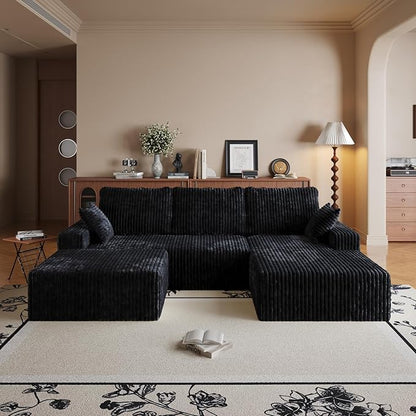 108" U Shaped Sectional Couch with Ottoman, Corduroy Modular Sectional Sofa with Deep Seat, Modern Modular L-Shape Sofa Couch with Chaise,Upholstered Boneless Couches for Living Room Bedroom
