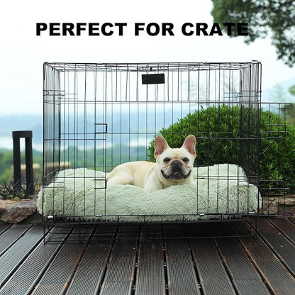 Bedfolks Waterproof Crate Bed, Plush Pad With Removable Cover, Faux Fur for Medium Dogs, Fluffy Washable Kennel 29"x21", Sage Green