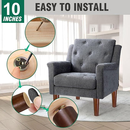FoDau770 Brown Rubber Wood Furniture Legs 10 Inches, Straight Tapered Wood Feet Mid Century Sofa Legs Set of 4, 5/16" UNC Furniture Feet for Cabinet Couch Dresser Chair Ottoman Table