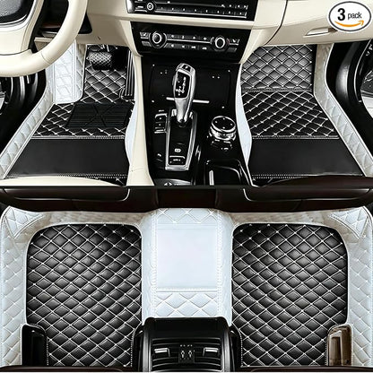 Customizable Text & Picture Car Floor Mats, Upload Any Image or Message, Unique Leather Gift Set Compatible with car Lovers, Fit SUV Sedan(White+Black)