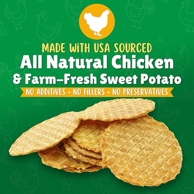 Chicken & Sweet Potato Chips Dog Treats – Made in USA, 100% Chicken Jerky, Grain-Free, High Protein, Single Ingredient, Crispy & Healthy Training Snacks for Dogs – 6 oz Jar