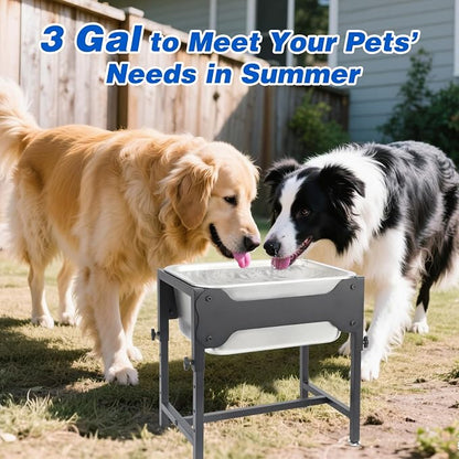 YUEPET Elevated Water Bowl for Large Dogs, 3 Gallon Outdoor Dog Water Bowl | 4 Heights Adjustable, 3 Gal Extra Large Stainless Steel Bowl, Raised Dog Water Bowl with Stand, Food and Water Use