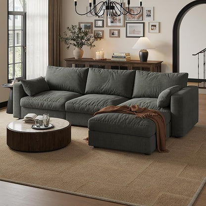 Cloud Modular Sectional Sofa Couch with Storage Ottoman, 99" Oversized Sectional Couches for Living Room, Cloud Modular L-Shaped Sofa with Chaise, 4 Seater, Chenille, Dark Gray