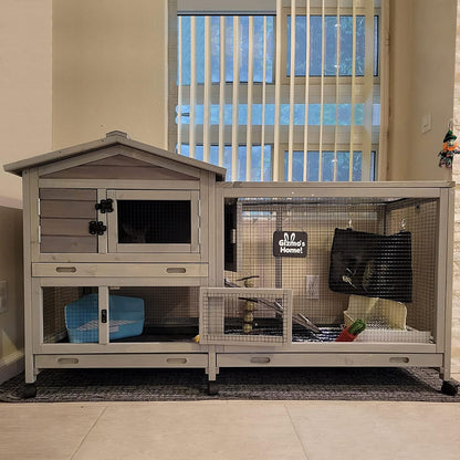 Aivituvin Rabbit Hutch Outdoor Indoor Rabbit Cage Chikcen Coop with Casters Guinea Pig Cage with 3 Deep No Leakage Pull Out Tray,Waterproof Roof