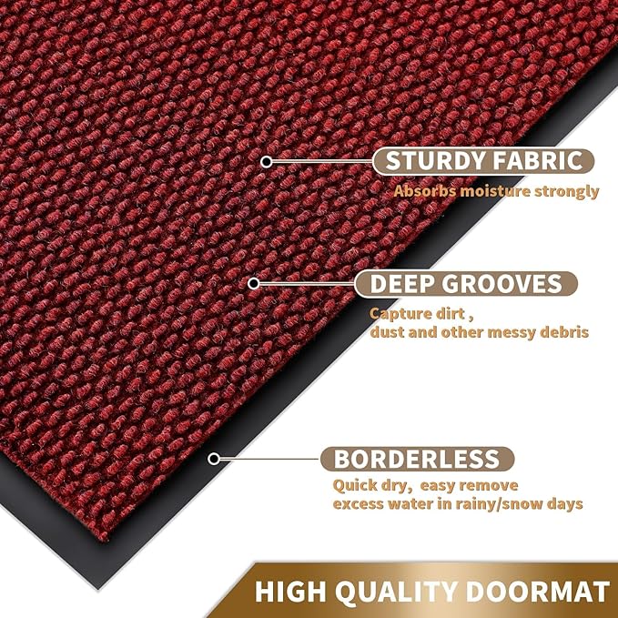 Yimobra Doormat Outdoor Indoor Entrance 36 x 24, All-Season All-Weather Front Door Mat, 100% Waterproof Welcome Matt for Floor Garage Outside Entry, Stain and Fade Resistant,Black Red