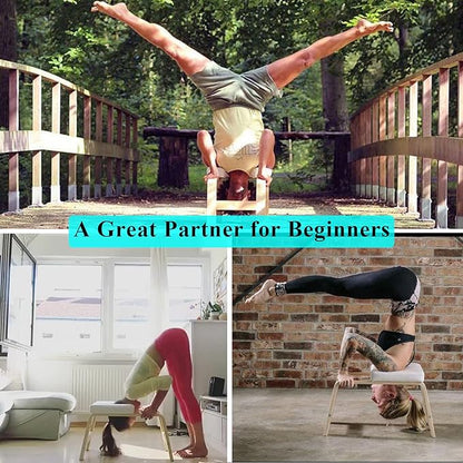 C-CHAIN Balanced Yoga Headstand Bench - Ideal for Workout, Fitness and Gym, for Both Beginner and Experience Yogis - Wood and PU Pads - Relieve Fatigue and Build Up Body