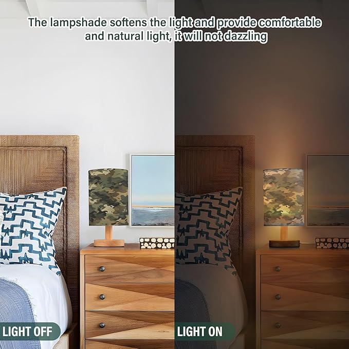 Green Vintage Camouflage LED Table Lamp for Bedroom Bedside Lamp with USB Charging Ports Decor Nightstand for Living Room Reading Dorm Desk Home Office