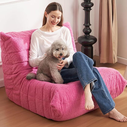 Bean Bag Chair Big Sofa Beanbag Chair for Adults Fireside Chair Bean Bag Lounger with Memory Foam Filled for Home,Apartment or Gaming Venue(DarkPink Teddy)