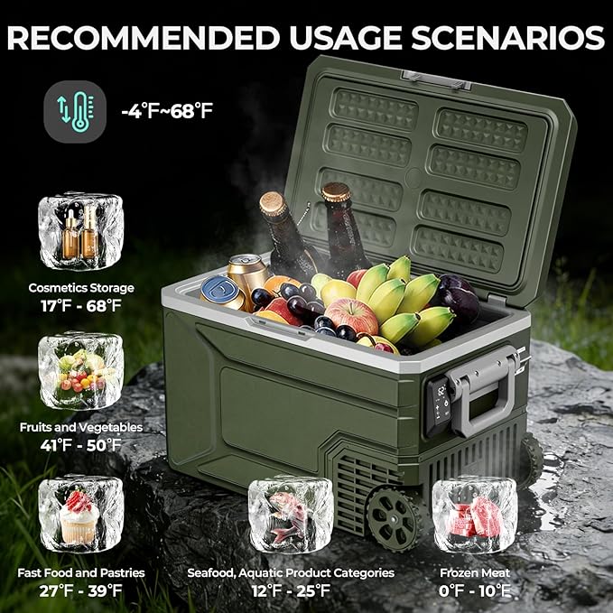 12V Portable Refrigerator, 68 Quart Dual-Voltage 12V/24V DC Car Cooler