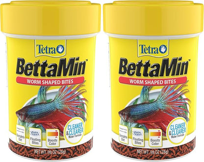 Tetra BettaMin Worm Shaped Bites 0.98 Ounce, Complete Diet for Bettas (Pack of 2)