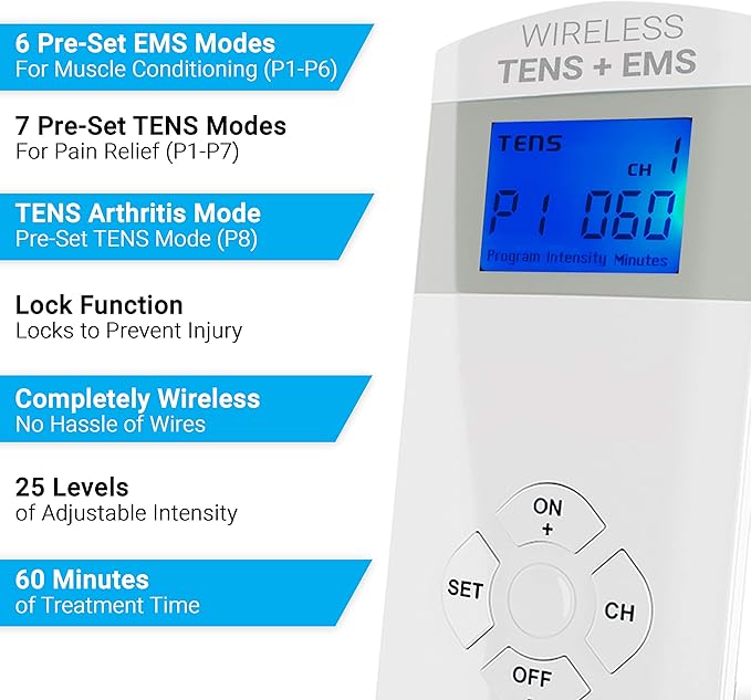 iReliev Wireless TENS + EMS Therapeutic Wearable System Wireless TENS Unit +