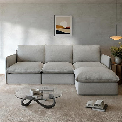 Gtilzria Waterproof Cloud Sectional Couches,High Backrest Down Filled Sofa for Living Room,94.5" Modular Sofas L-Shaped with Ottoman,Detachable Couch Covers,Light Grey