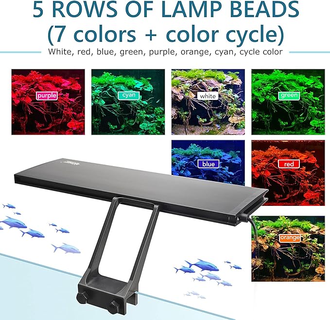 hygger Clip On 24/7 Lighting Aquarium LED Light,Sunrise-Daylight-Moonlight and DIY Mode, Adjustable Timer/Brightness Fish Tank Light with 7 Colors for Planted Tank (14W for 12~20in Tank)