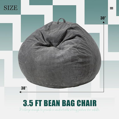 Hobestluk 3.5FT Bean Bag Chair Large Bean Bag with Filler Included Bean Bag Chairs for Adults Teardrop Bean Bag Chair with Removable Cover for Bedroom Living Room - (Large, Grey)