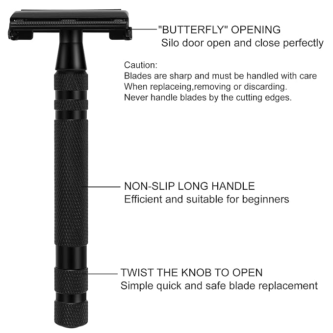 Amazing Razor Shaving Kit - Black Men's Shaving & Grooming Set - Safety Razor, Brush, Stand, Soap Bowl, Stainless Blades