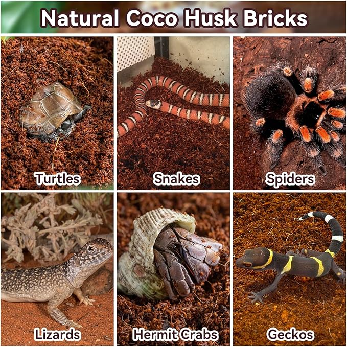 Legigo 4 Pack Compressed Coconut Fiber Substrate - 100% Organic Coconut Fiber Brick Bedding for Reptiles, Natural Coco Husk Substrate Terrarium Bedding for Snake, Hermit Crabs, Frogs, Tortoise, Gecko