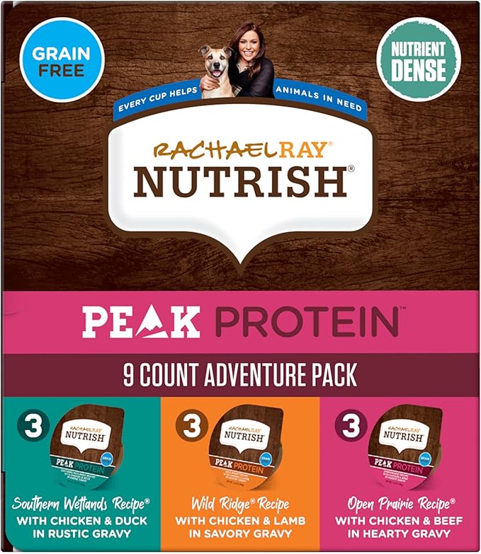 Nutrish Rachael Ray Peak Protein Adventure Pack Variety Wet Dog Food, High Protein, Grain Free, 9-3.5 oz. Cups, 2 Count