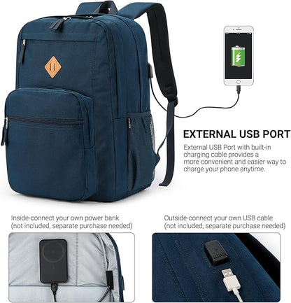 ZORFIN 36L Backpack for College, and Travel: Water Resistant Bookbag - Steel blue