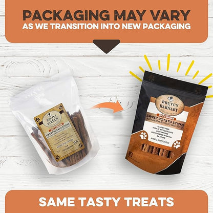 BRUTUS & BARNABY USA Sweet Potato Dog Treats - Crunchy Grain Free Cinnamon Apple Sticks, Promotes Positive Gut Health with Natural Anti-Diarrhea Properties (Cinnamon & Apple, 8 oz)