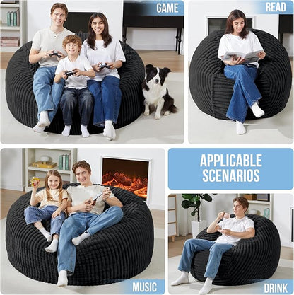 Homguava 3 FT Bean Bag Chair,3' Big Bean Bag,Large Bean Bag Chairs for Adults with Memory Foam Filled,Comfy Beanbag Chairs Soft Bean Bag Sofa with Dutch Corded Plush Cover-Jet Black