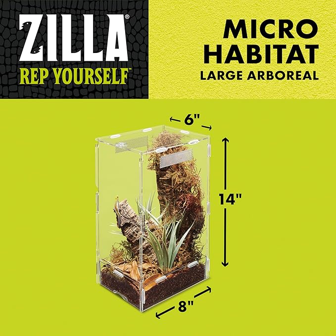 Zilla Micro Habitat Terrarium, Arboreal, with Locking Latch, for Isopods, Spiders, Insects, Large