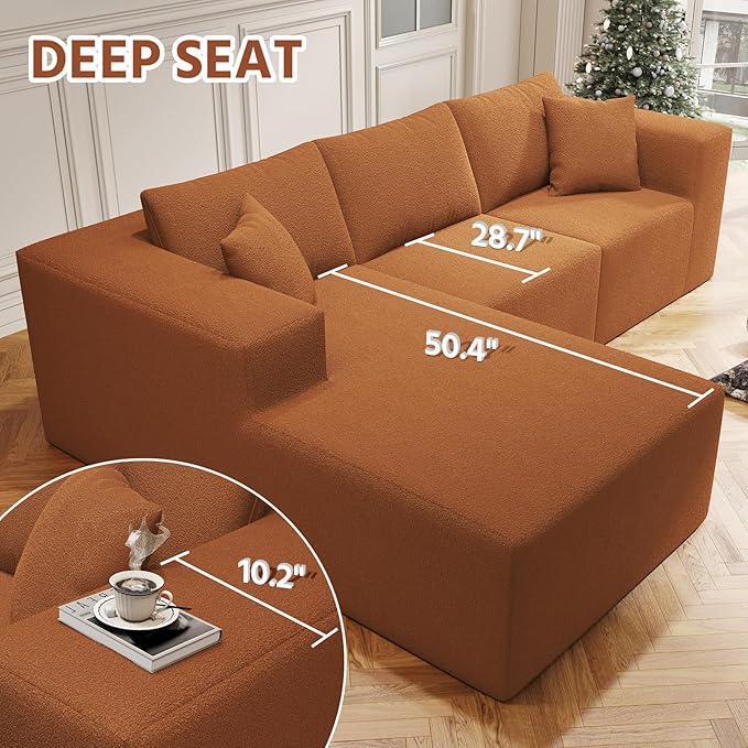 108" Cloud Sectional Couch with L-Shape Chaise,4 Seat Modern Modular Sofa with Deep Seat,Upholstered Couches for Living Room Bedroom, Boneless Couch