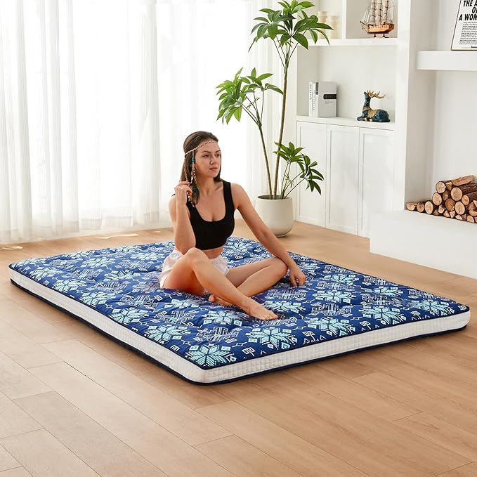 Dr.Futon Japanese Floor Futon Mattress Extra Thick Folding Roll Up Bed Topper Mat for Guest,Lounger and Tavel