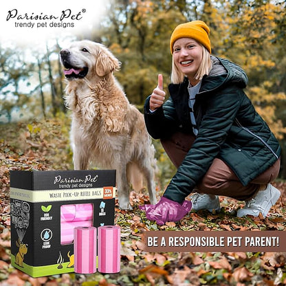 Parisian Pet Ecofriendly Dog Poop Bags Rolls - 320 Count Unscented Poop Bags For Dogs - Leakproof, Extra Thick, 16 Dog Waste Bags Refill Rolls - Striped Pink Doggie Poop Bags - Fits All Dispenser
