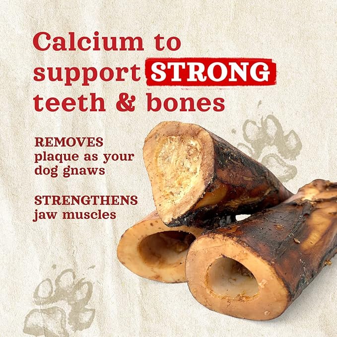 Natural Farm Dog Bones for Large Dogs (5-6 Inch, 2-Pack), 100% Beef Bone Marrow Dog Treats, High in Minerals & Vitamins, Grain-Free, Long-Lasting Bones Chews, Supports Dental Health