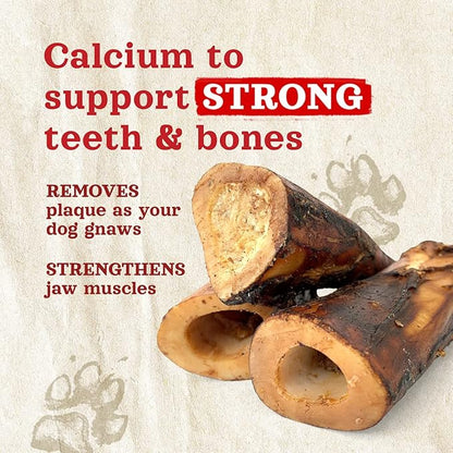 Natural Farm Dog Bones for Large Dogs (5-6 Inch, 2-Pack), 100% Beef Bone Marrow Dog Treats, High in Minerals & Vitamins, Grain-Free, Long-Lasting Bones Chews, Supports Dental Health