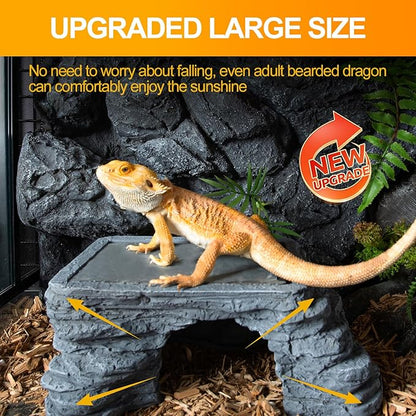 Bearded Dragon Basking Platform, Reptile Hides and Caves, Large Reptile Basking Rock for Adult/Juvenile Bearded Dragon Gecko Lizard Turtle, Slate Rock Climing Hideout