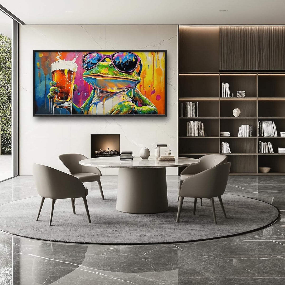 Large Graffiti Frog Wall Art for Living Room, Framed Oversized Funny Frog Beer Wall Decor Colorful Animal Canvas Painting Modern Artwork for Bathroom Bedroom Office Dining Room 60"x30"