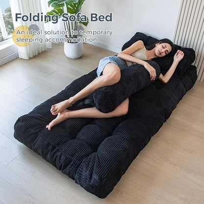 MAXYOYO Folding Sofa Bed, Convertible Sleeper Chair with Pillow Foldable Mattress with Back Support, Portable Fold Out Chair Bed Comfy Floor Sofa Lounge for Living Room Bedroom, Black, Single
