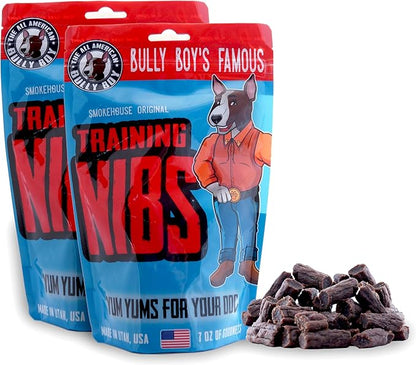 Bully Boy's Famous Beef Training Nibs Dog Treats | Free from Wheat, Corn, Soy, or Gluten | USA Sourced Ingredients | with Smokehouse Beef | Made in Utah | 7 oz - 2 Pack
