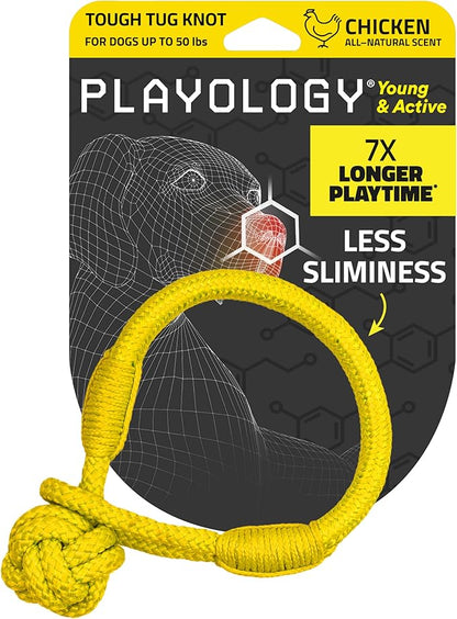 Playology Dog Toys | Puppy Toy Tough Tug Knot for Tug of War Designed for Young & Active Dogs | Medium Chicken Scented Toy Made from Non Toxic Materials