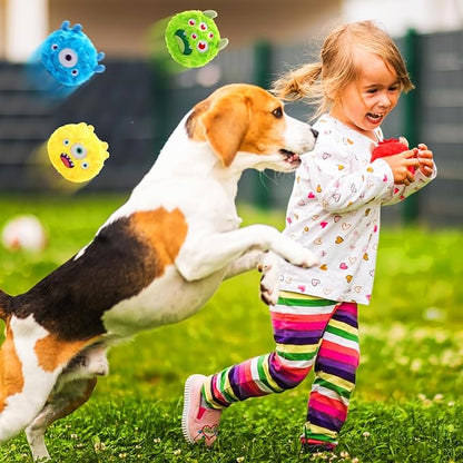 HyDren 8 Pack Soft Squeaky Dog Ball Toys 2 In1 Fuzzy 4" Dog Balls with Squeakers Plush Funny Puppy Ball Bulk Small Dog Valentine Toys Monster Dog Chewers for Small Medium Puppy Dog Pet Birthday Gift