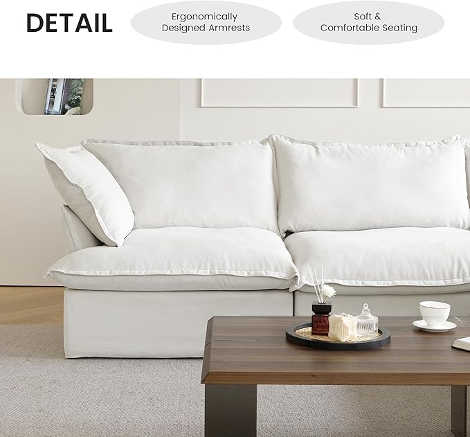 WJShome 162.98" Cloud Modular Sectional Sofa, L Shaped Couch Filled with Down, Minimalist Wide Deep Seat Couches for Living Room Apartment Lounge Bedroom (White, 4 Seater+1 Ottoman)