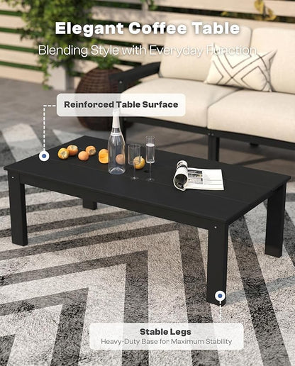 Patio Kingdom Patio Furniture Set with Washable Thick Beige Cushions, HDPE Outdoor Couch, All-Weather Outdoor Sectional Furniture, Patio Conversation Sets for Lawn, Garden, Porch (Black Frame)