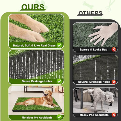 Dog Grass Pad with Tray, 23''X17'' Large Artificial Turf Grass Potty, Reusable Puppy Pee Pads for Dogs, Portable Dog Litter Box for Indoor/Outdoor Potty Training Toilet | Odorless artificial grass for dogs with Dense Drainage Holes, Dog Litter Box For ...
