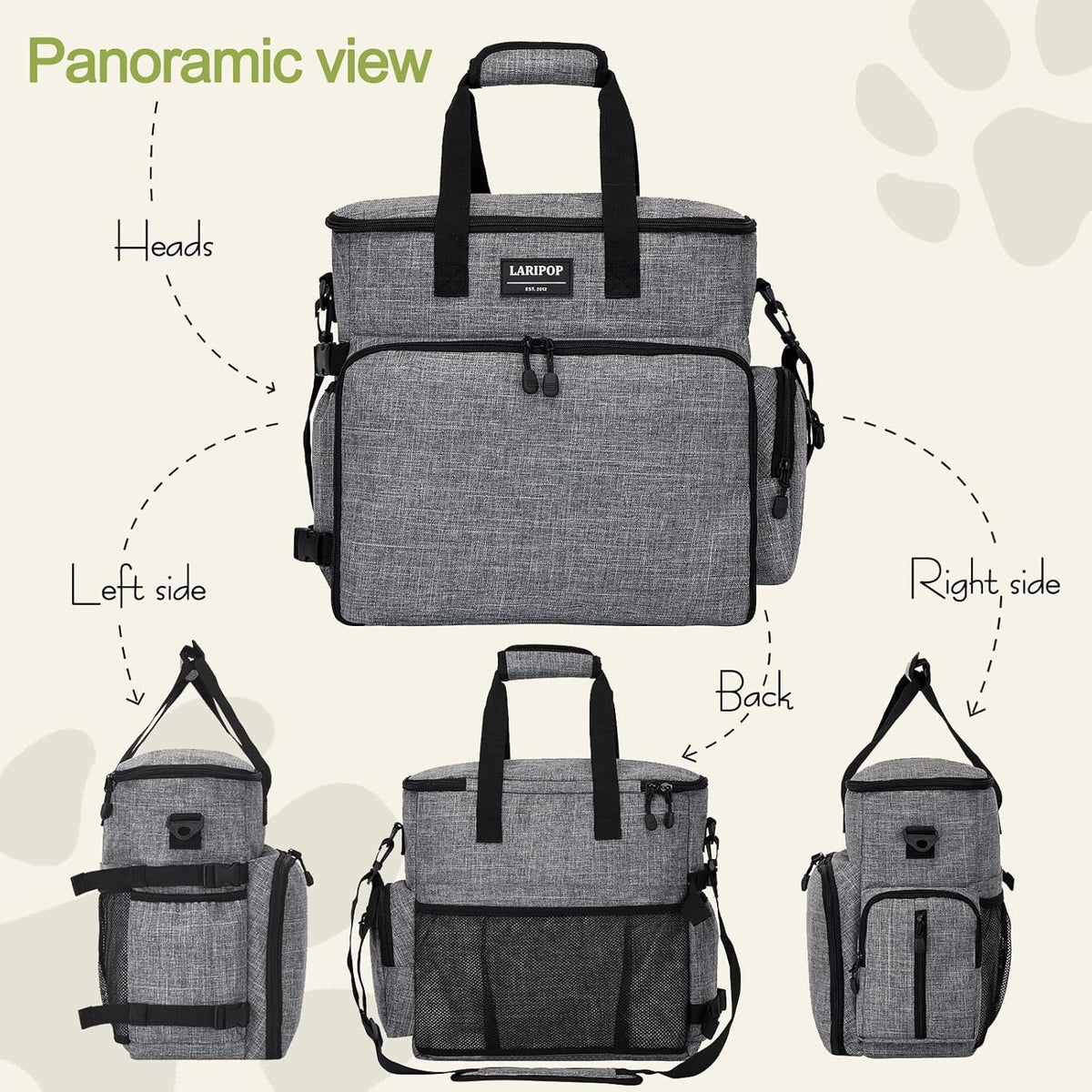 Dog Travel Bag,Weekend Pet Travel Bag Set for Dog and Cat,Airline Approved Tote Multi-Function Dog Bags for Traveling,Include 2 Collapsible Bowls,2 Food Storage Containers,1 Feeding Mat,Gray