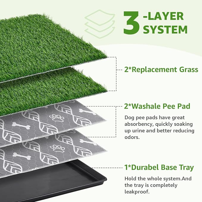 LOOBANI Large Dog Grass Pad with Tray - 47.6x29.2in for Balcony Apartment | Dog Potty with 2 Artificial Grass & 2 Washable Pee Pads for Replacement, Quick-Absorbency, Easy to Clean, Indoor/Outdoor Use