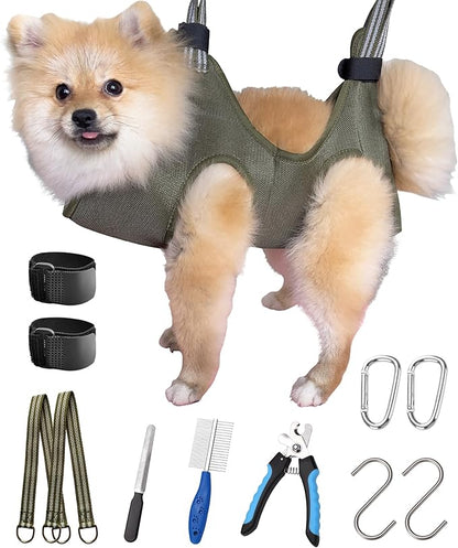 10 in 1 Dog Pet Grooming Hammock Harness with Nail Clippers/Trimmer,Dog Nail Hammock, Grooming Sling for Nail Clipping Hanging Harness Restraint for Claw Care