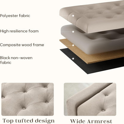 Ottoman with Storage, 48.8" Fabric Storage Ottoman Bench with Hinge, Bedroom Bench, Upholstered Benches with Seating for Living Room, Entryway (Khaki)