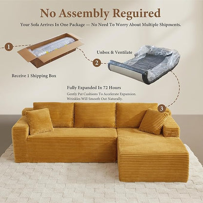 105" Sectional Couches for Living Room Cloud Couch Sofa with L-Shape Upholstered Boneless Couchs Modern Modular Sectional Couch with Chaise (Yellow, 105" W+Right Facing Chaise+2Seaters)