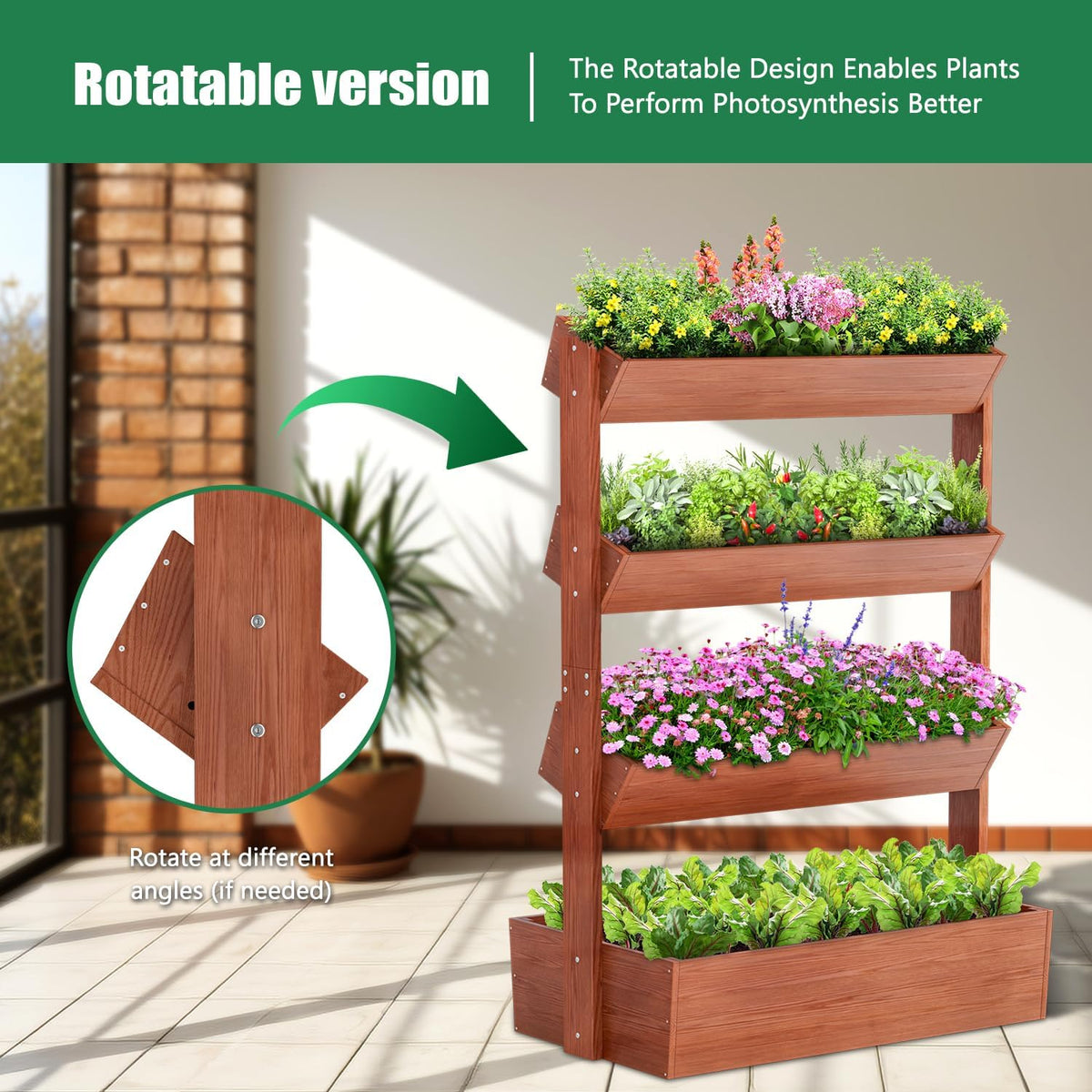 SUNYRISY 4 Tiers Vertical Wooden Raised Garden Bed Outdoor, Freestanding Garden Planter Box Stand for Planting Herbs Flowers Vegetables Outdoor Gardening